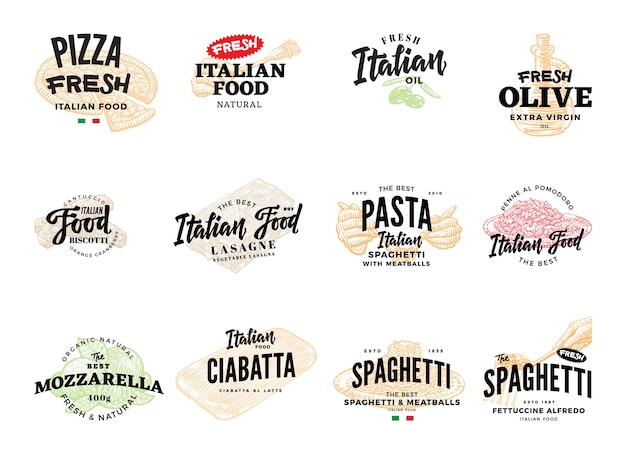 Эскиз коллекции логотипов итальянской кухни Бесплатные векторы