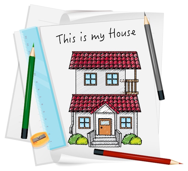 免费矢量素描小房子在纸上孤立