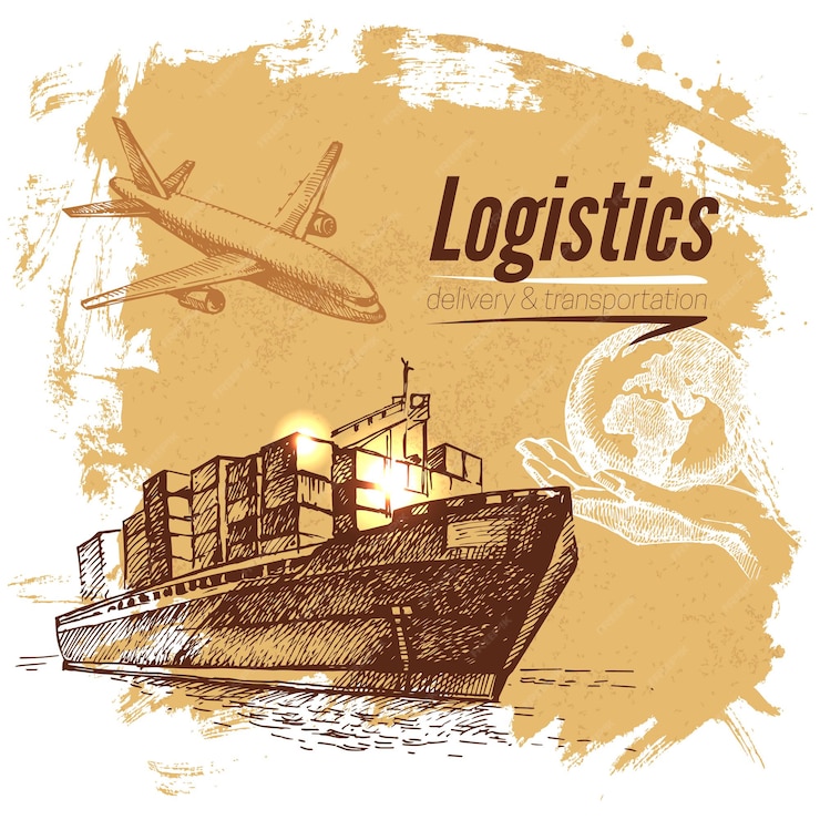  Sketch logistics and delivery background. hand drawn vector illustration Premium Vector