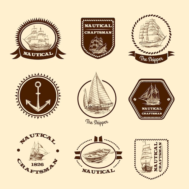 Free vector sketch nautical emblems