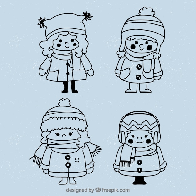 Бесплатное векторное изображение Эскиз зимних детей