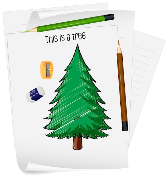 Free vector sketch pine tree on paper isolated