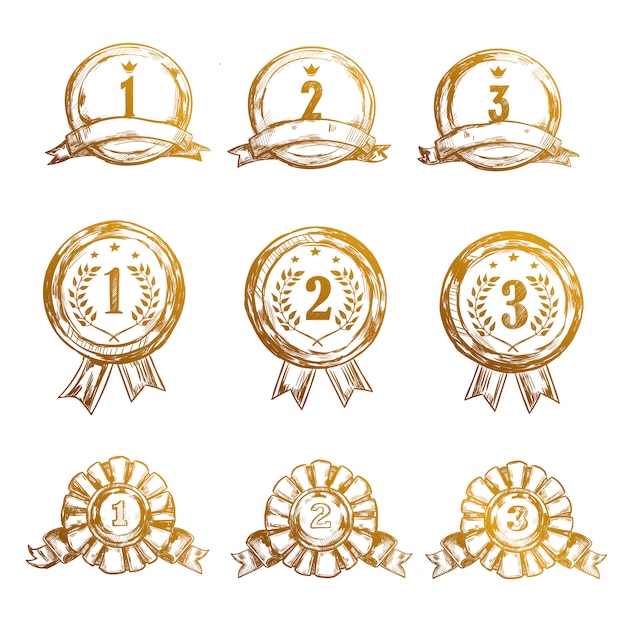 Sketch sport winner medal icon set