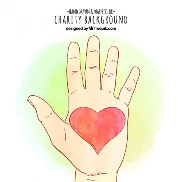 Free vector sketch watercolor hand with a red heart background