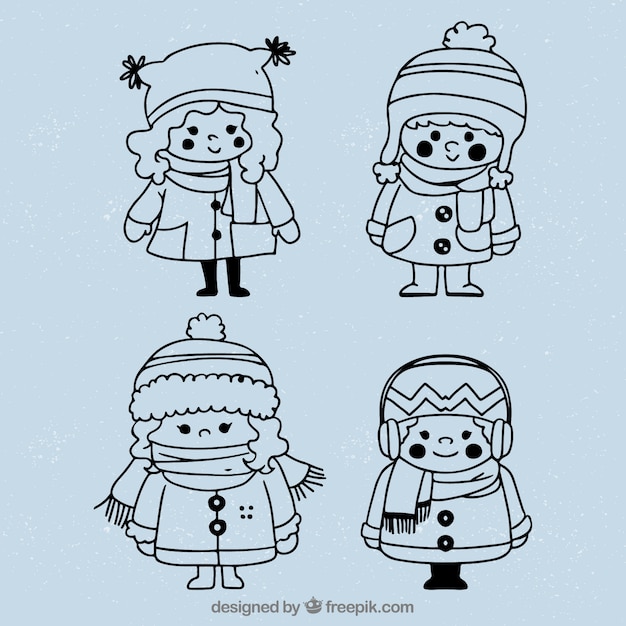 Free vector sketch of winter kids