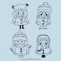 Free vector sketch of winter kids