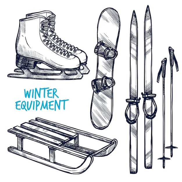 Бесплатное векторное изображение Эскиз зимних спортивных объектов