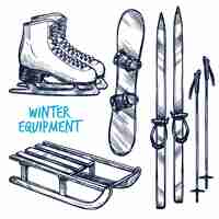 Vettore gratuito sketch winter sport objects