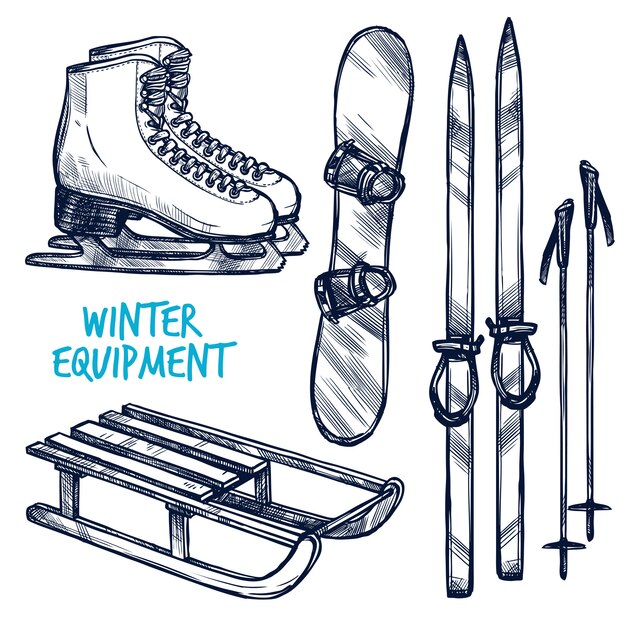 Sketch Winter Sport Objects