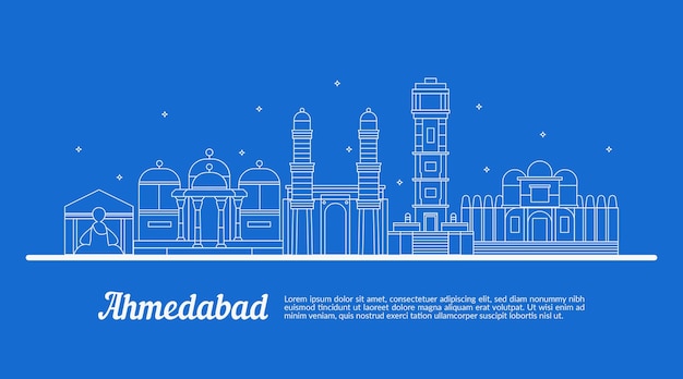 Sketch with linear ahmedabad skyline