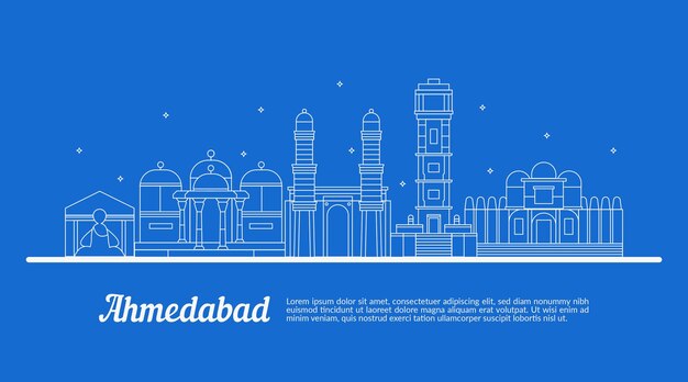 Sketch with linear ahmedabad skyline