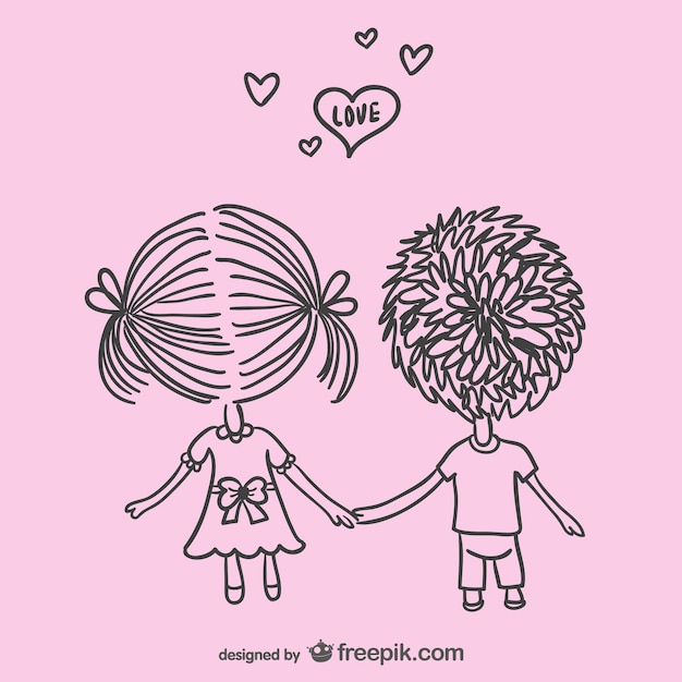 Free vector sketched boy and girl in love