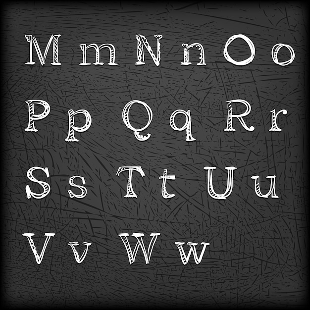 Free vector sketched hand drawn alphabet from m to w