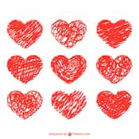 Бесплатное векторное изображение Каракули набор векторных сердец