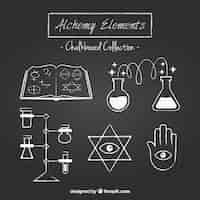 Free vector sketches alchemy elements design