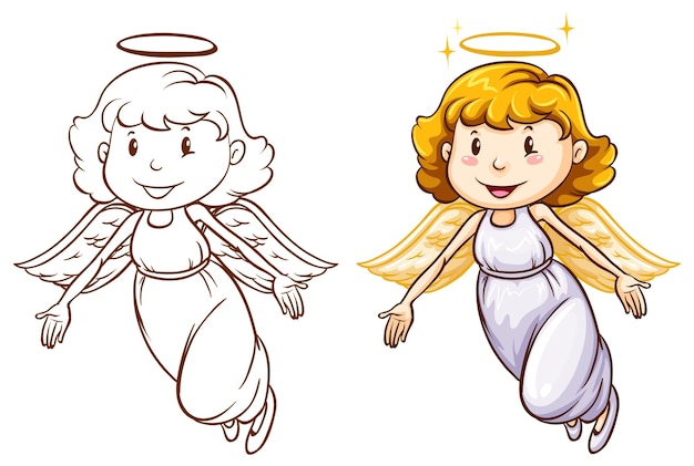 Free vector sketches of angels in different colors