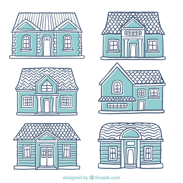 Free vector sketches of beautiful houses set