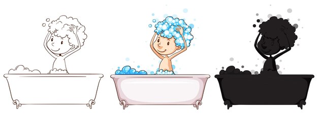 Free vector sketches of a boy taking a bath