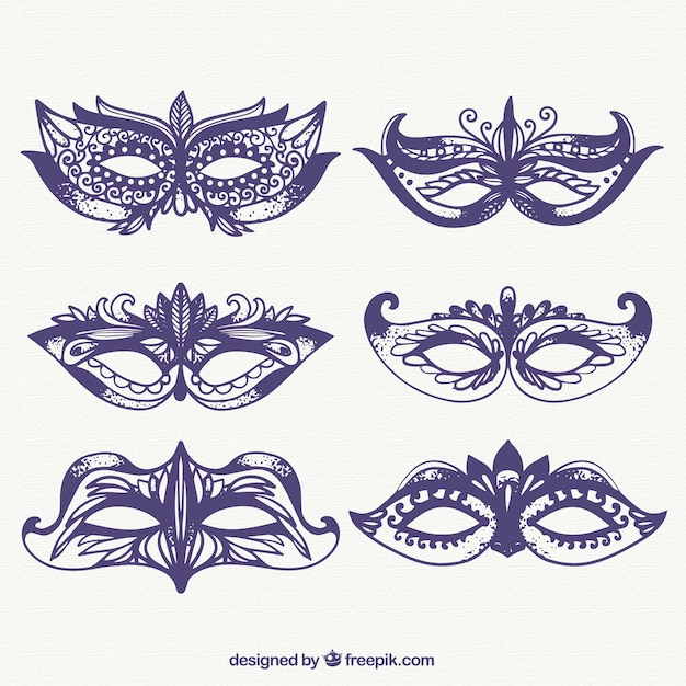 Free vector sketches of carnival ornamental masks pack