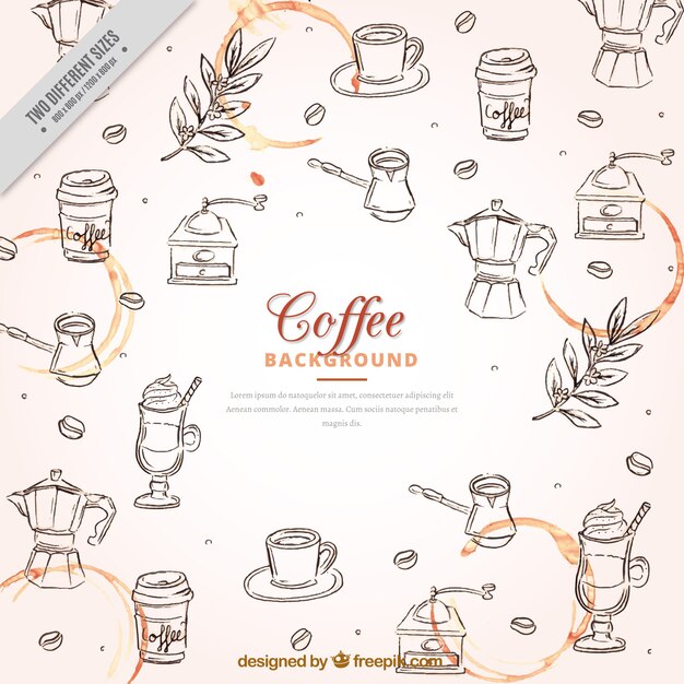 Зарисовки фоне кофе элементов