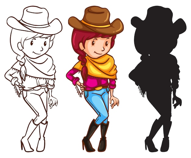 Free vector sketches of a cowgirl