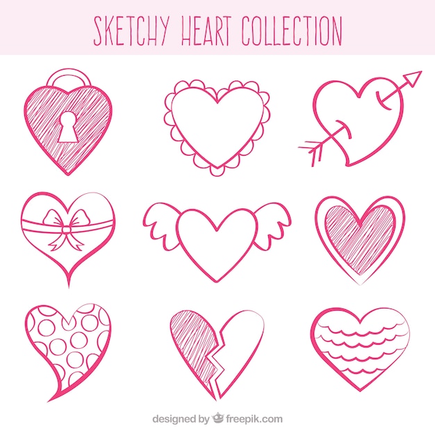 Free vector sketches of decorative hearts