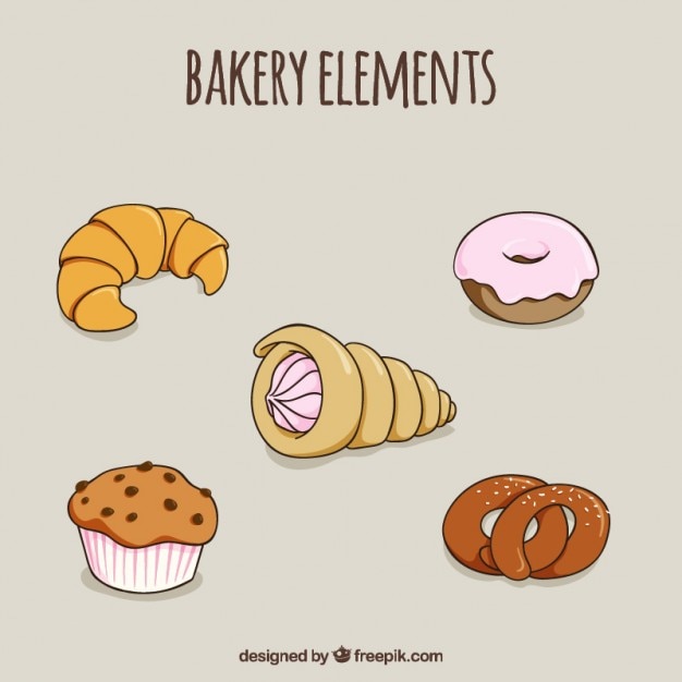 Free vector sketches delicious dessert and croissant