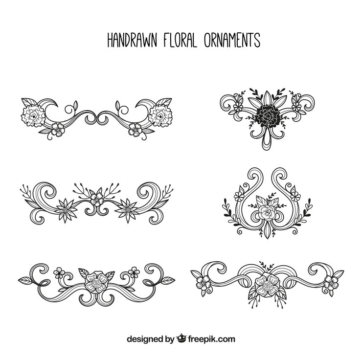 Free Vector sketches of elegant floral ornaments