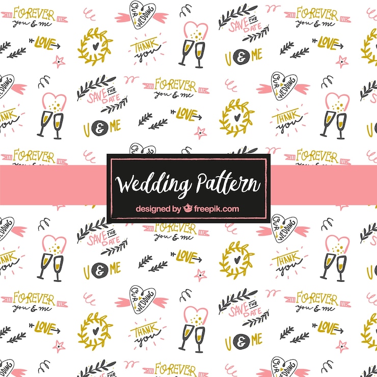 Free Vector sketches essential wedding elements pattern