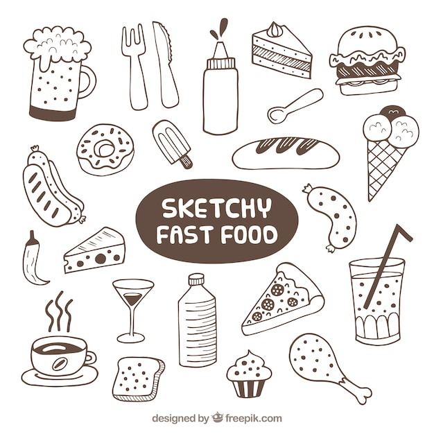 Free vector sketches fast food collection