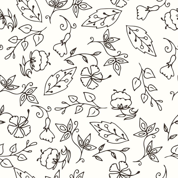 Sketches floral and variety of leaves pattern