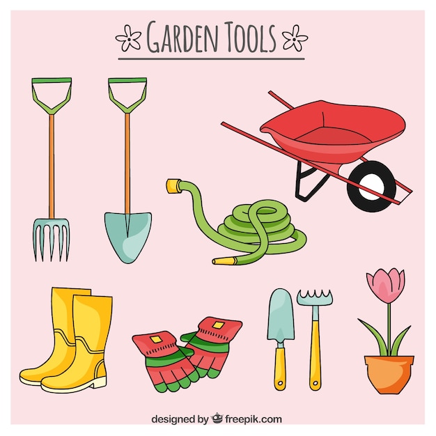 Sketches hose and garden tools