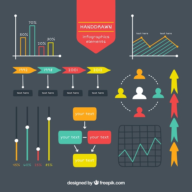 Free vector sketches infographic elements in colors