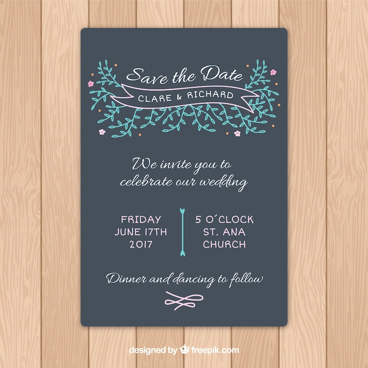 Free Vector sketches leaves details wedding invitation