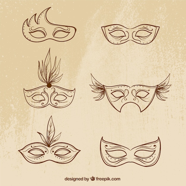 Free vector sketches of masks collection