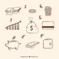 Free vector sketches of money items collection