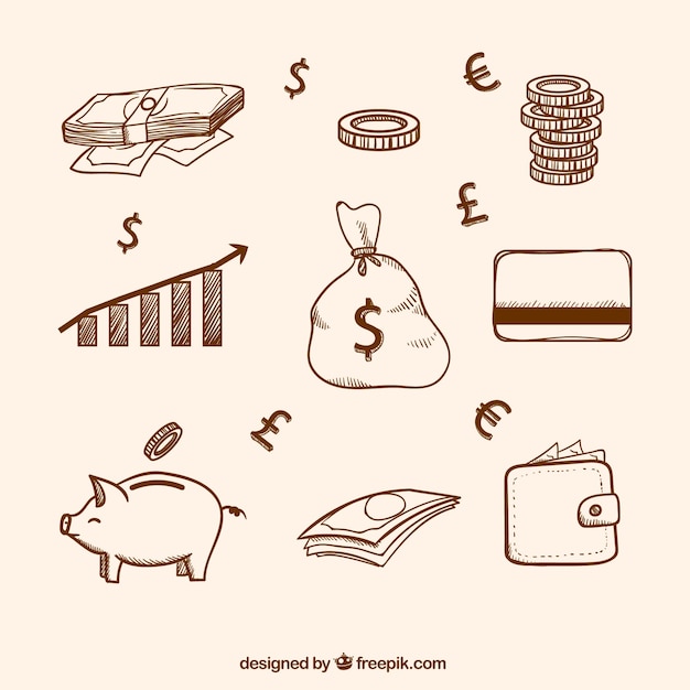 Sketches of money items collection