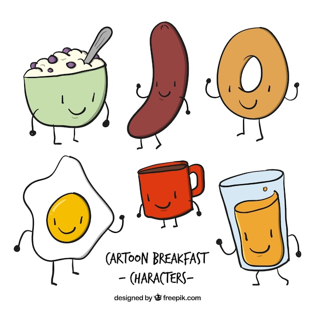 Зарисовки красивые символы пищи для завтрака