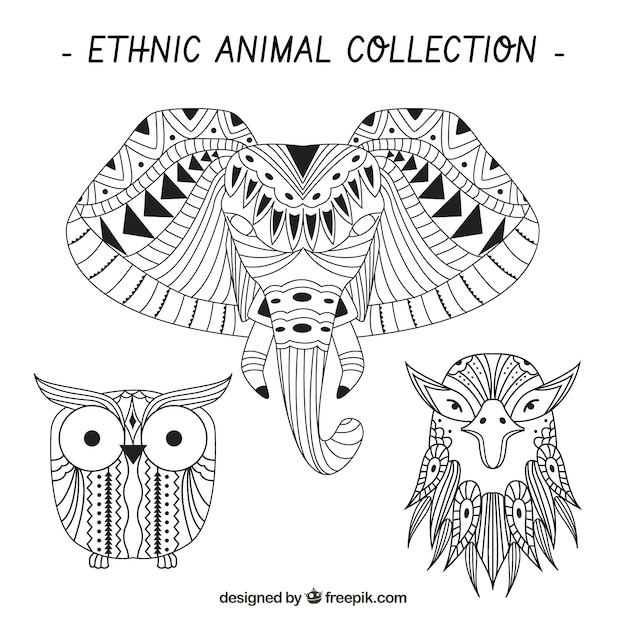 Бесплатное векторное изображение Очерки этнических животных установлены