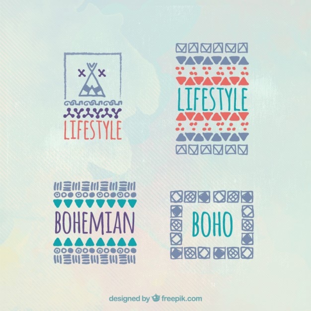 Sketches ornamental boho badges set