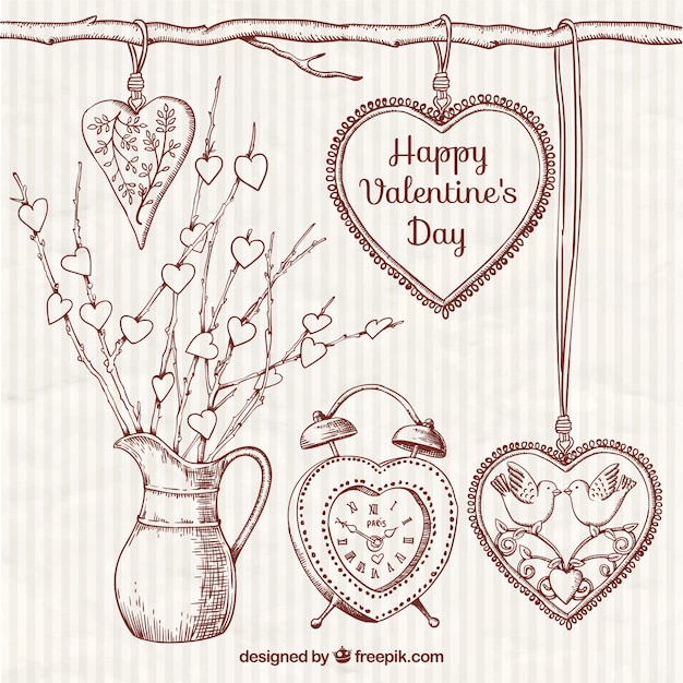 Sketches ornamental valentine day elements