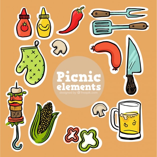 Free vector sketches picnic food labels