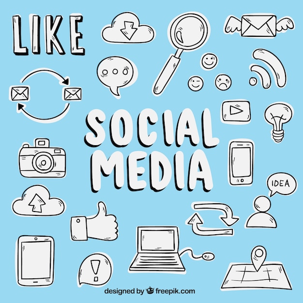 Social media and multimedia icons sketch style Vector Image