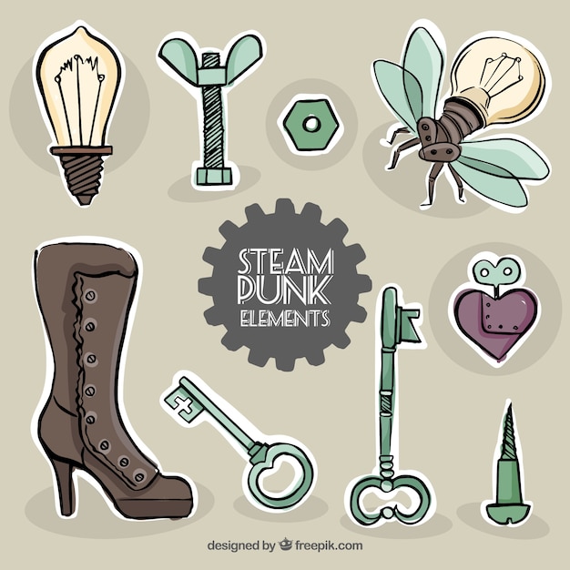 Free vector sketches steampunk elements labels