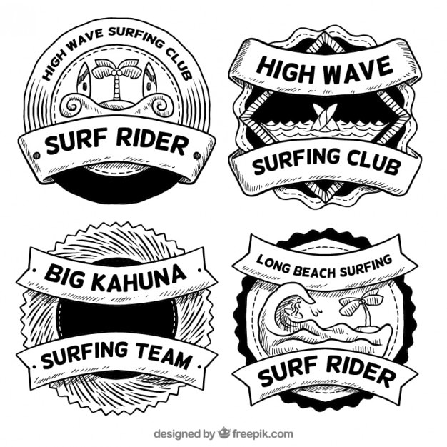 Sketches surf badges set