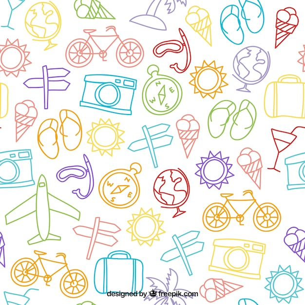 Free vector sketches travel elements pattern