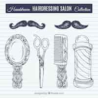 Free vector sketches vintage barber accessories