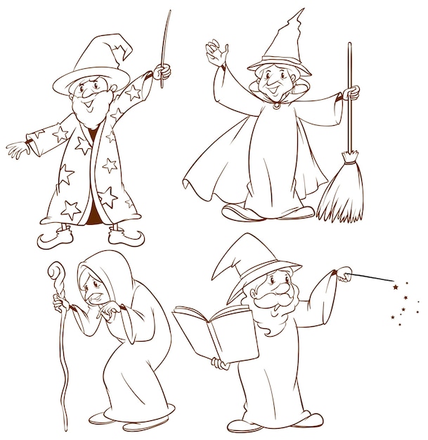 Free vector sketches of wizards