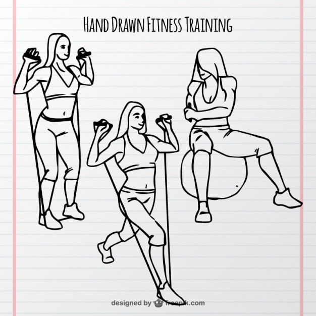 Free vector sketches of woman training with sports elements
