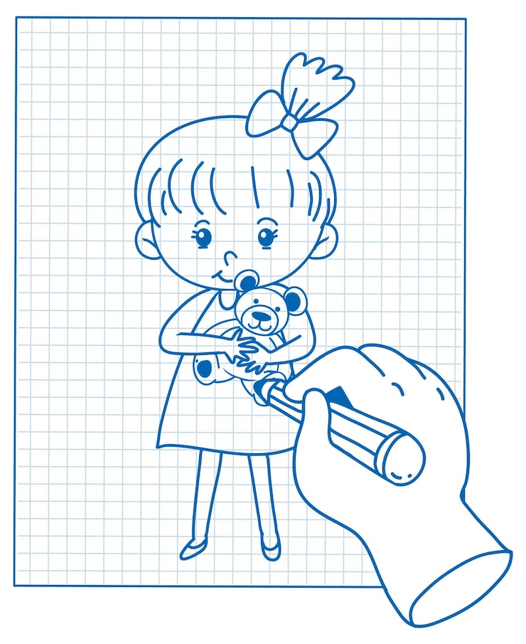 Free Vector sketching little girl on grid paper